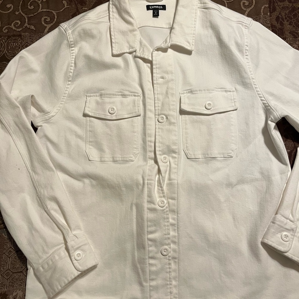 Express Men’s white stretch denim Jacket